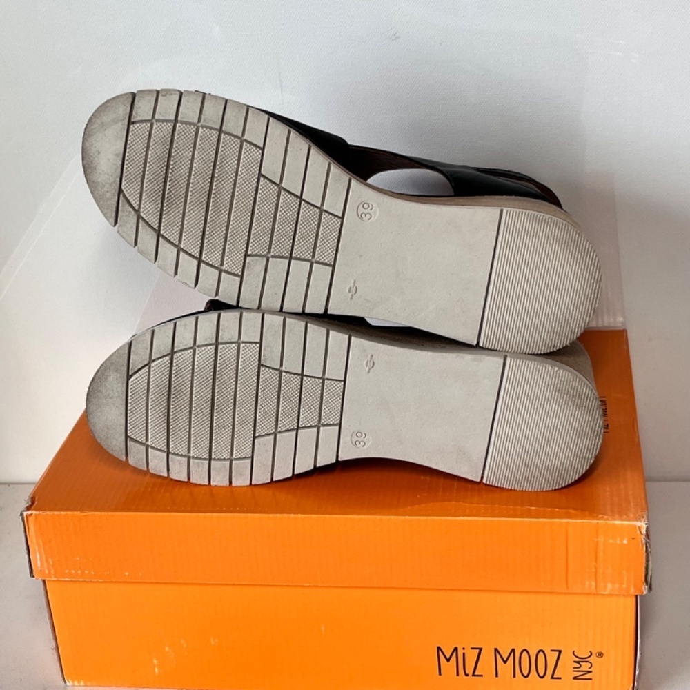 Miz Mooz Black Leather Wedge Sandals - Picture 7 of 8